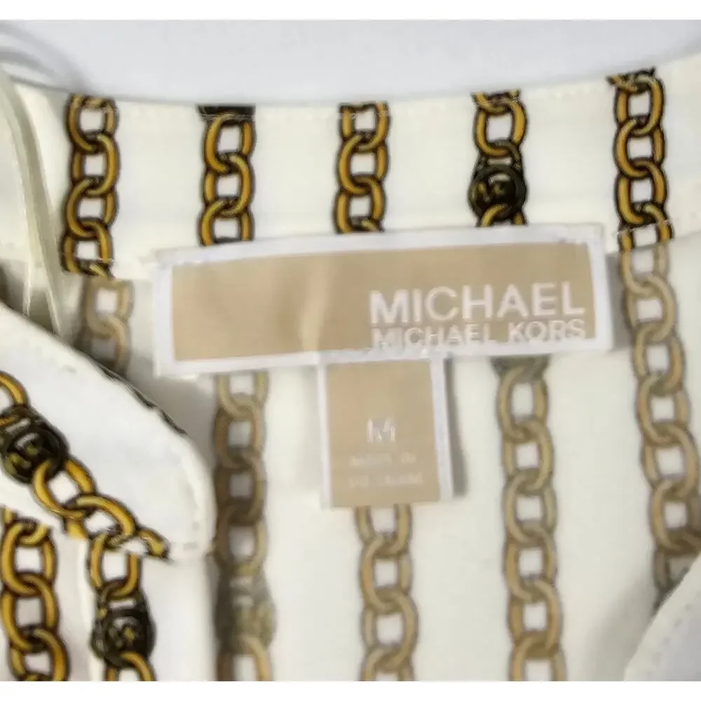 Michael kors gold chain print long sleeve Career office casual EUC M Stretch